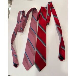 Van Heusen Mens Striped Necktie Set Pink Red Gray Blue Polyester Silk Blend